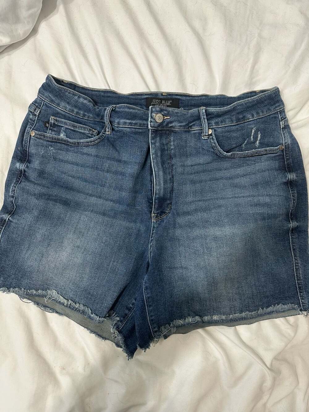Judy Blue Denim Shorts Size 3XL Blue High Rise Raw Hem Distressed